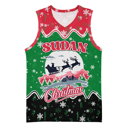 Sudan Christmas Basketball Jersey Red Green Black Xmas Santa Sleigh and Map - African Pride