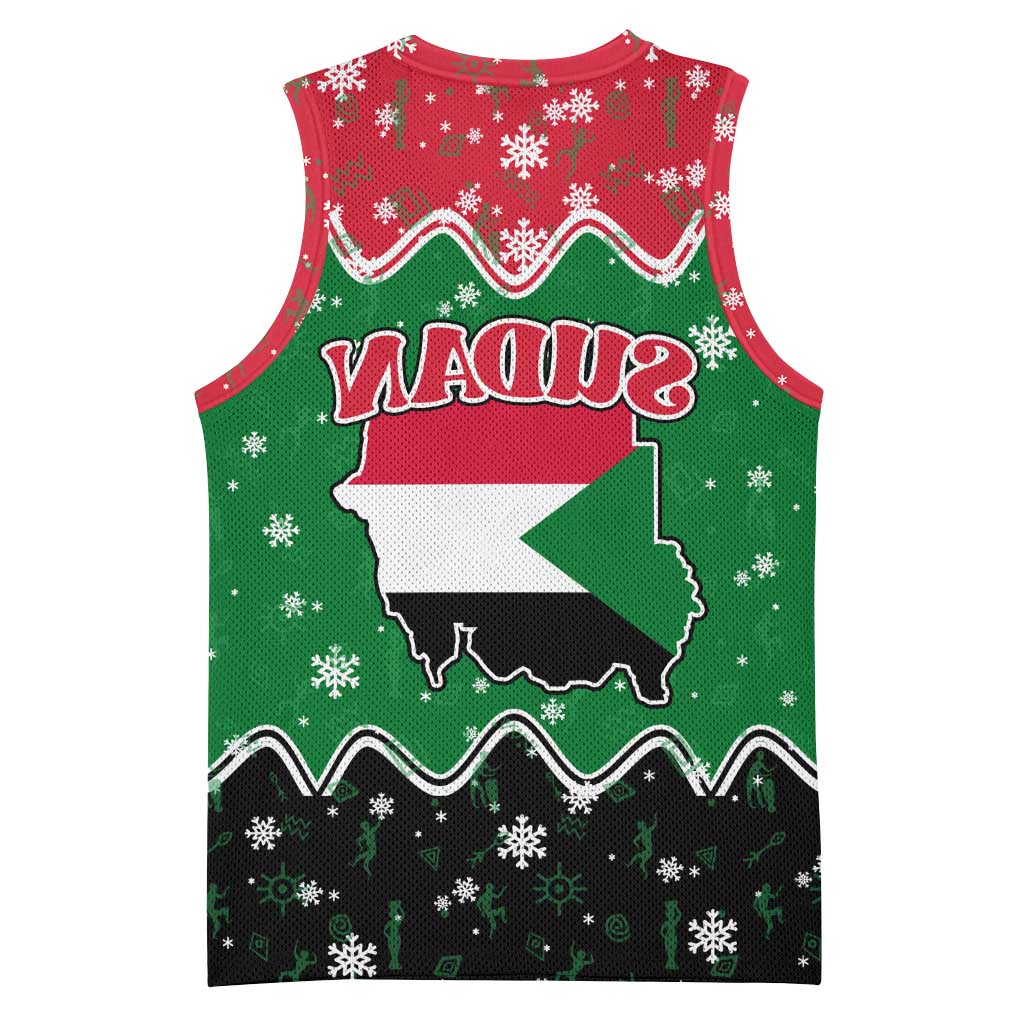 Sudan Christmas Basketball Jersey Red Green Black Xmas Santa Sleigh and Map - African Pride