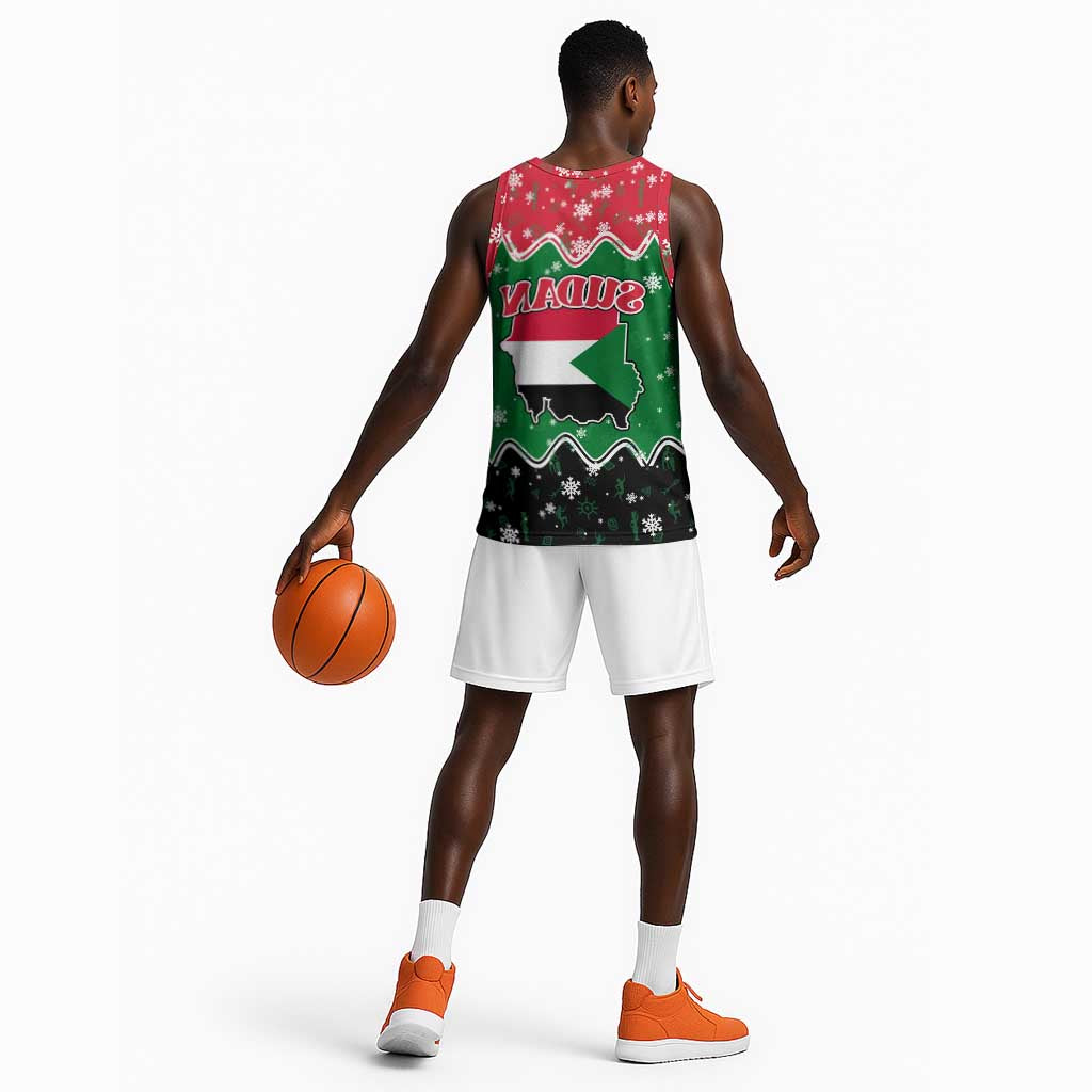Sudan Christmas Basketball Jersey Red Green Black Xmas Santa Sleigh and Map - African Pride