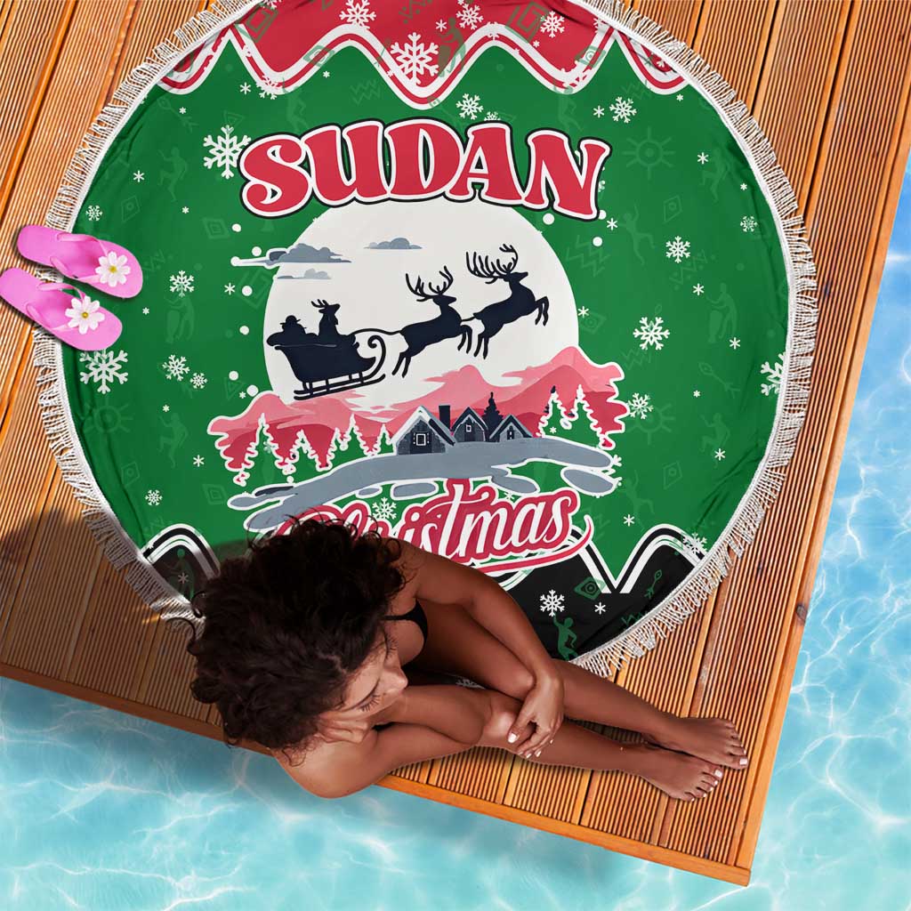 Sudan Christmas Beach Blanket Red Green Black Xmas Santa Sleigh and Map - African Pride