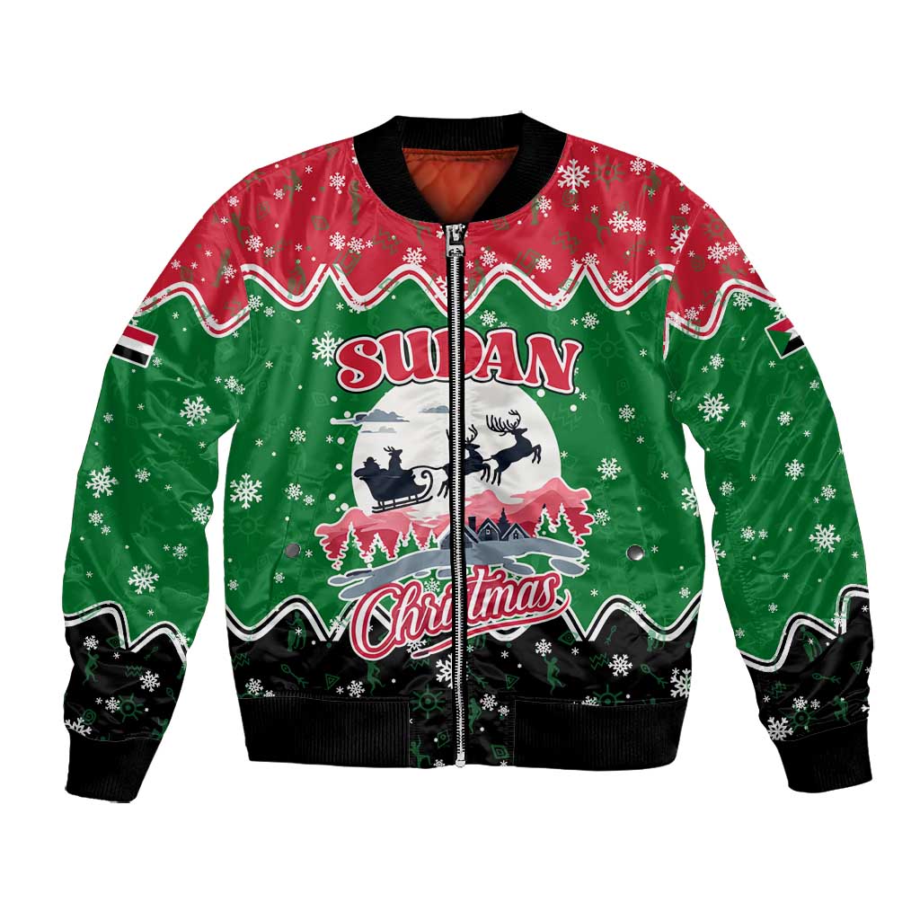 Sudan Christmas Bomber Jacket Red Green Black Xmas Santa Sleigh and Map - African Pride