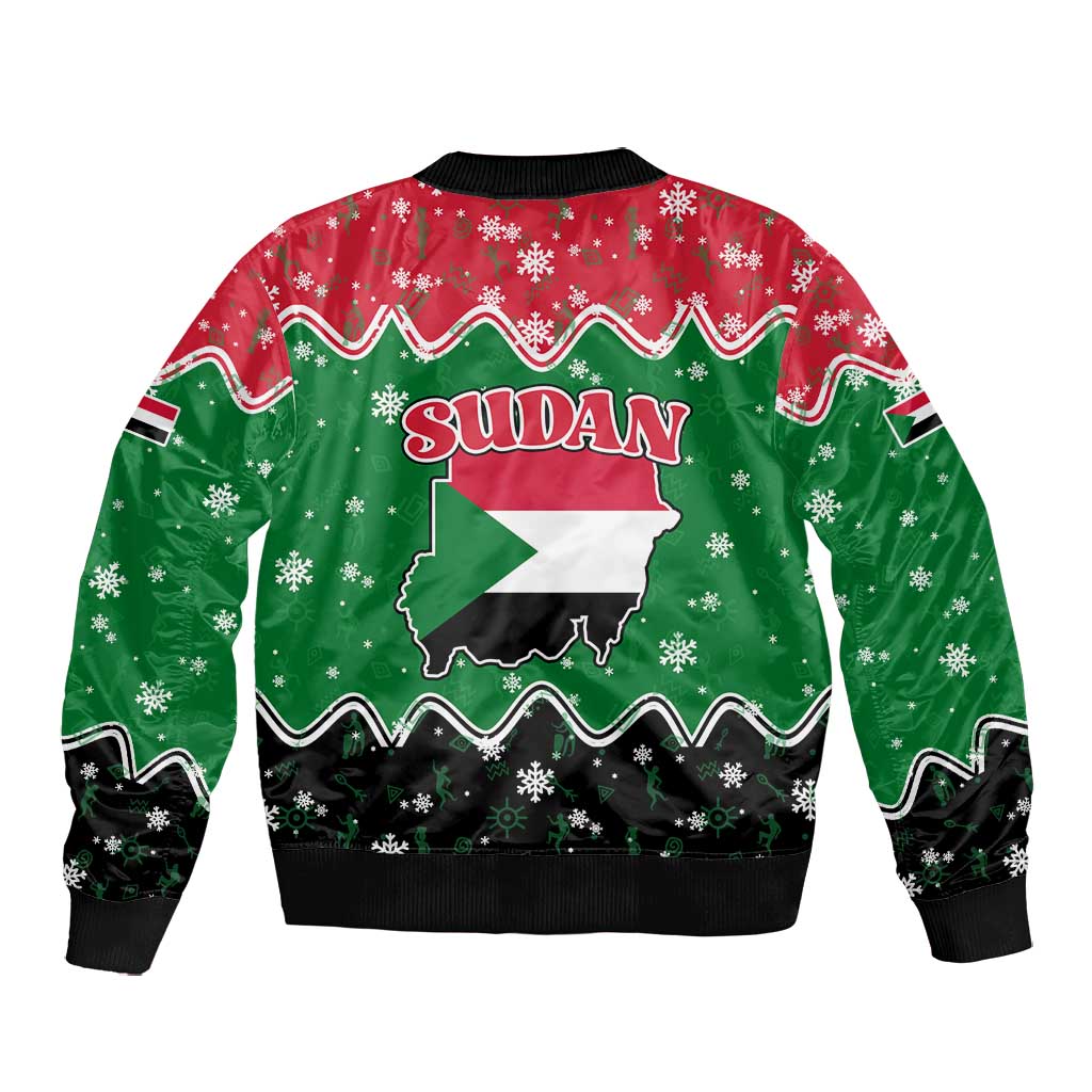 Sudan Christmas Bomber Jacket Red Green Black Xmas Santa Sleigh and Map - African Pride