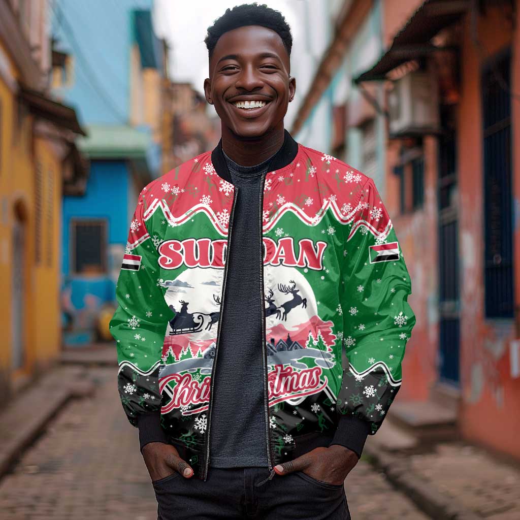 Sudan Christmas Bomber Jacket Red Green Black Xmas Santa Sleigh and Map - African Pride