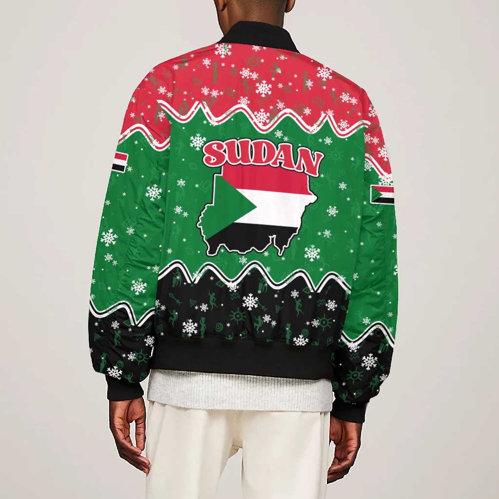 Sudan Christmas Bomber Jacket Red Green Black Xmas Santa Sleigh and Map - African Pride