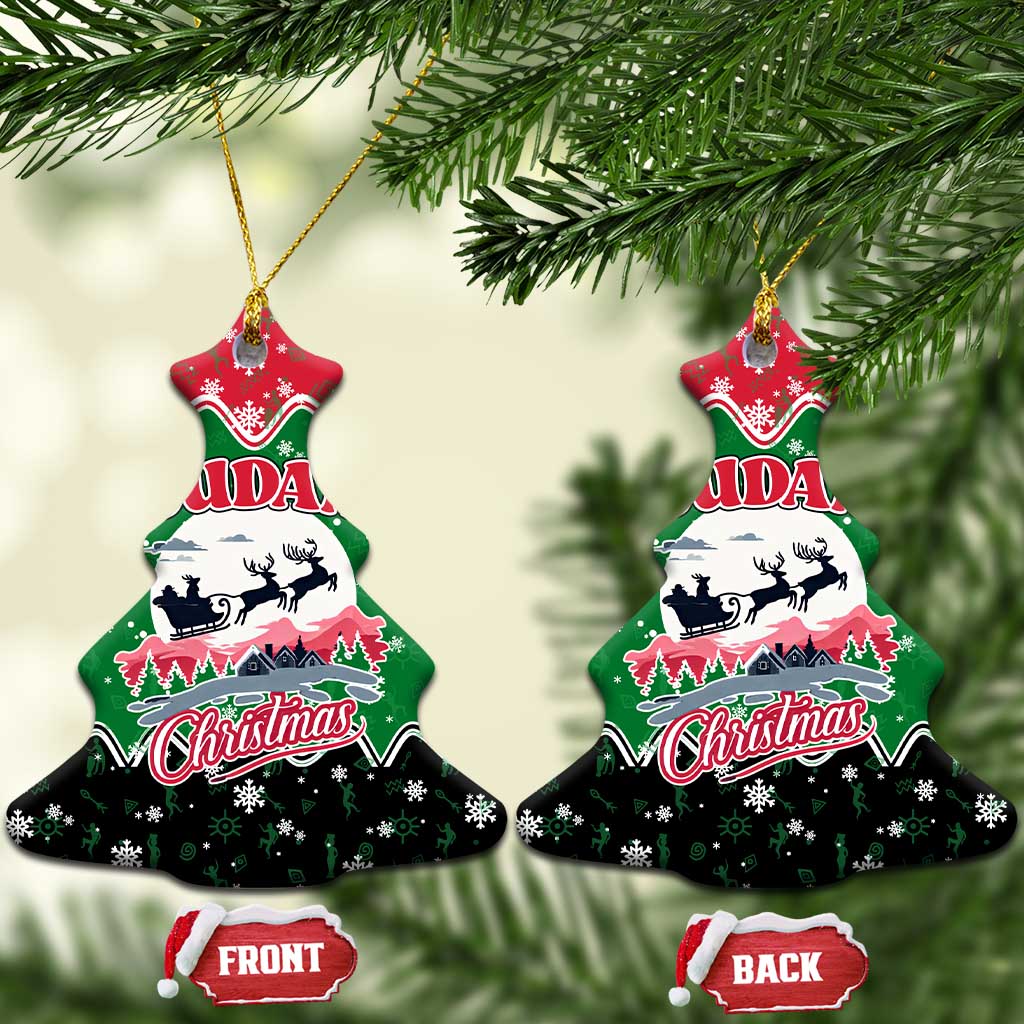 Sudan Christmas Ceramic Ornament Red Green Black Xmas Santa Sleigh and Map - African Pride