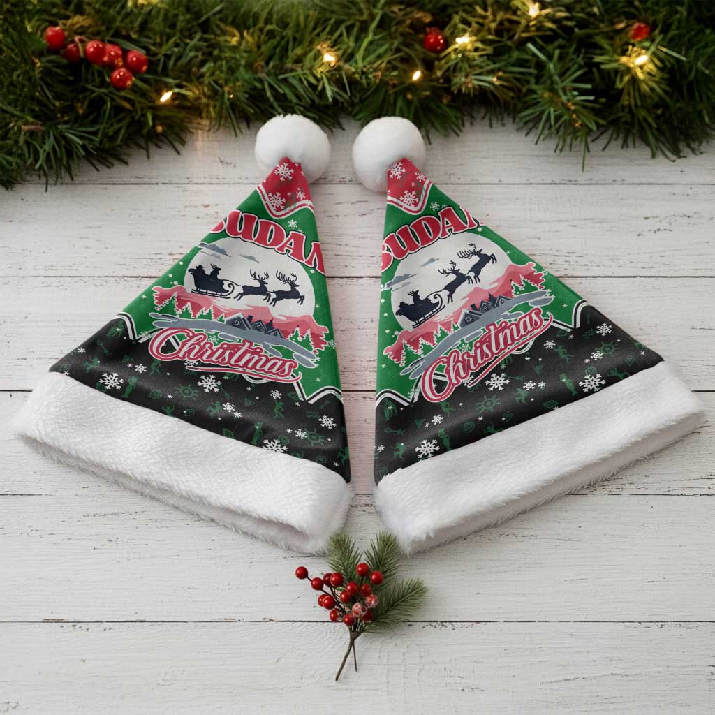 Sudan Christmas Santa Hat Red Green Black Xmas Santa Sleigh and Map - African Pride