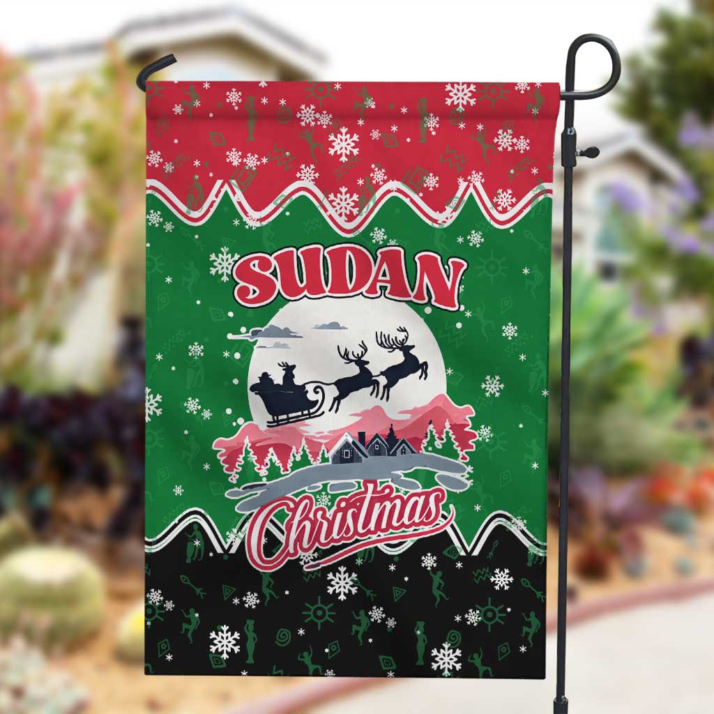 Sudan Christmas Garden Flag Red Green Black Xmas Santa Sleigh and Map - African Pride