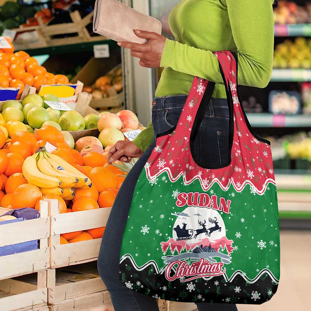Sudan Christmas Grocery Bag Red Green Black Xmas Santa Sleigh and Map - African Pride