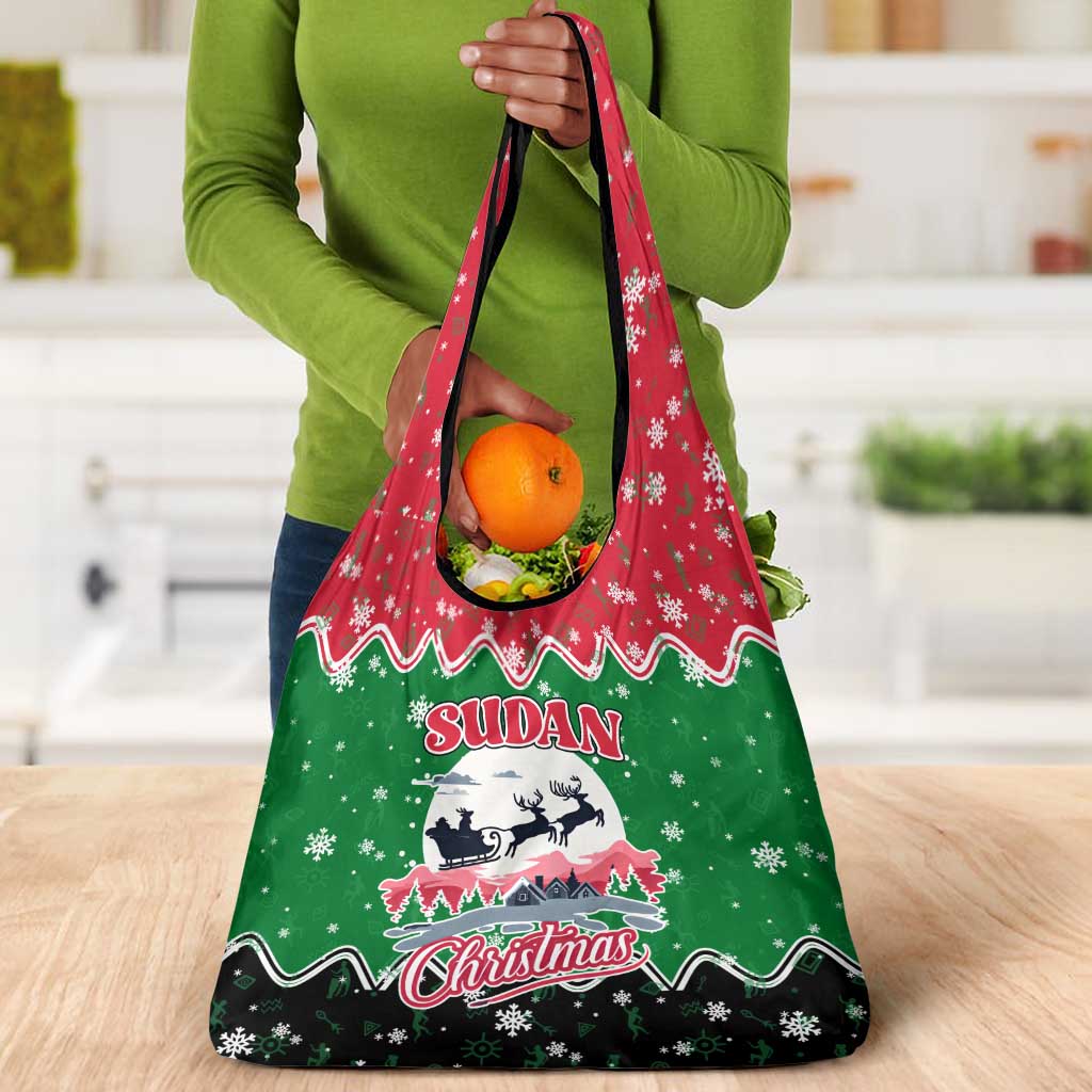 Sudan Christmas Grocery Bag Red Green Black Xmas Santa Sleigh and Map - African Pride