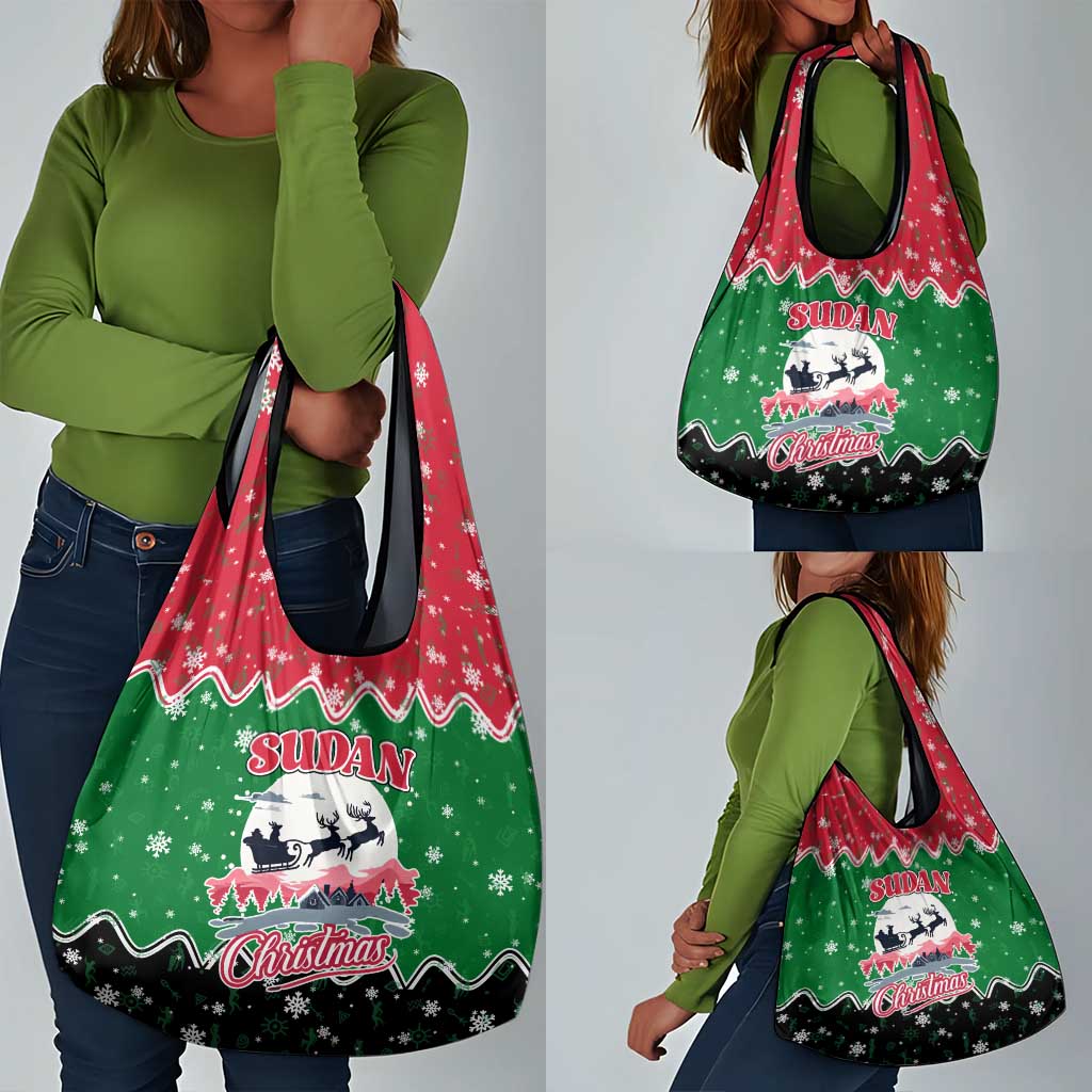 Sudan Christmas Grocery Bag Red Green Black Xmas Santa Sleigh and Map - African Pride
