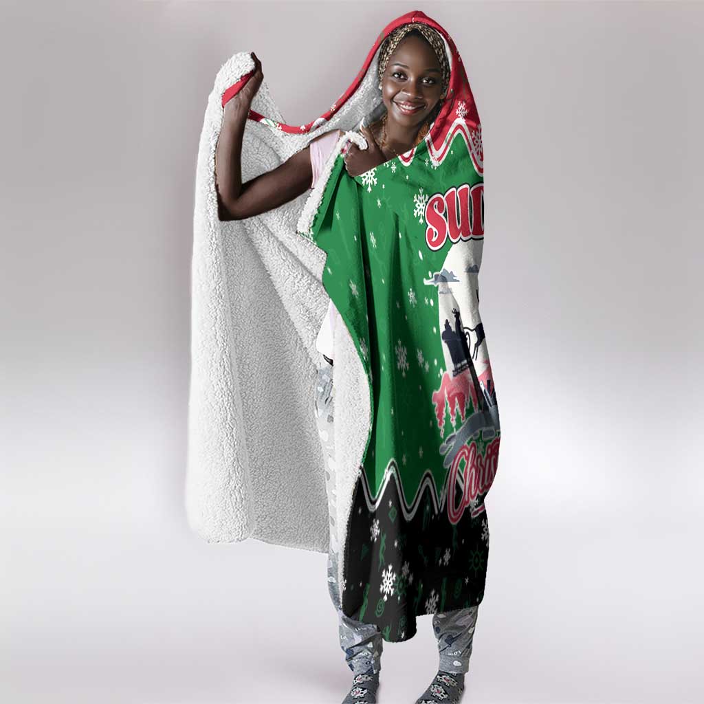 Sudan Christmas Hooded Blanket Red Green Black Xmas Santa Sleigh and Map - African Pride