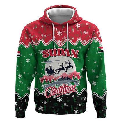 Sudan Christmas Hoodie Red Green Black Xmas Santa Sleigh and Map - African Pride