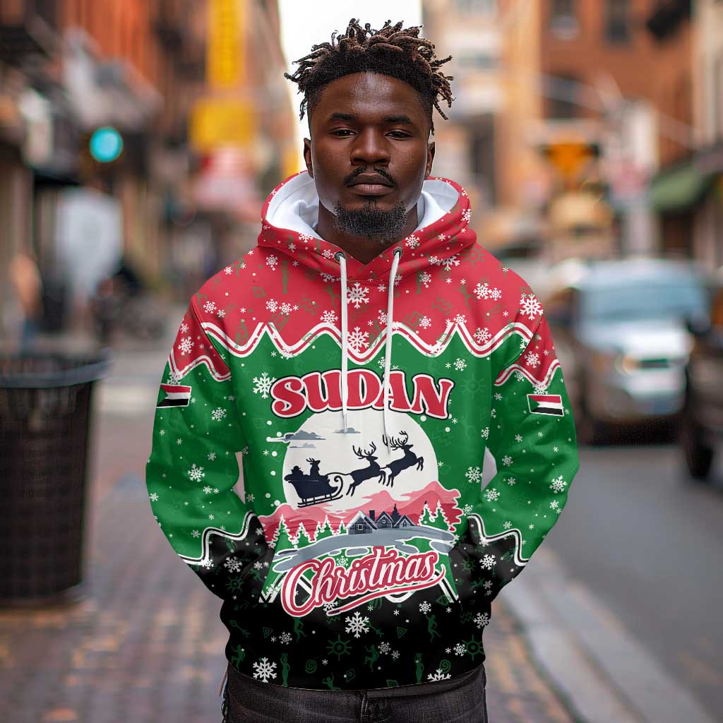 Sudan Christmas Hoodie Red Green Black Xmas Santa Sleigh and Map - African Pride