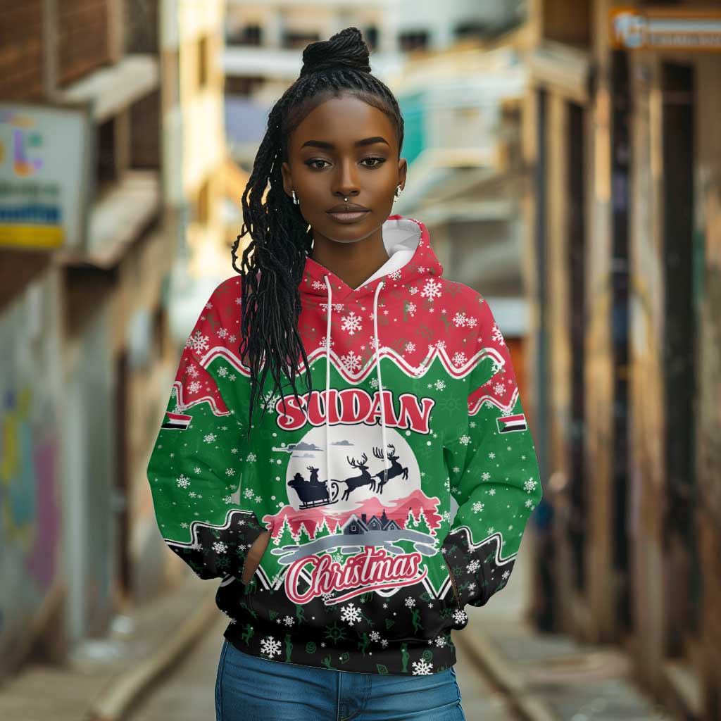 Sudan Christmas Hoodie Red Green Black Xmas Santa Sleigh and Map - African Pride