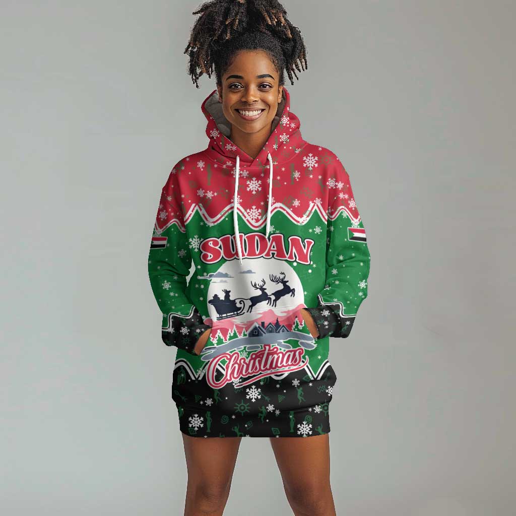 Sudan Christmas Hoodie Dress Red Green Black Xmas Santa Sleigh and Map - African Pride