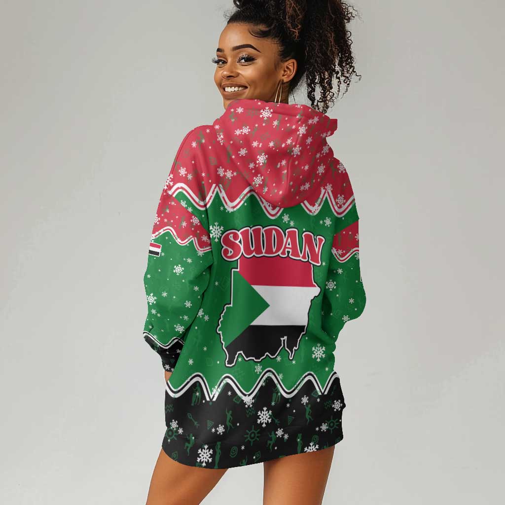 Sudan Christmas Hoodie Dress Red Green Black Xmas Santa Sleigh and Map - African Pride