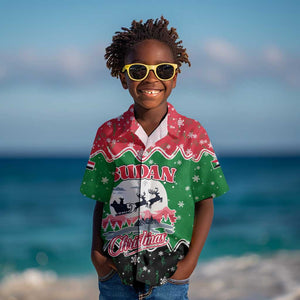 Sudan Christmas Kid Hawaiian Shirt Red Green Black Xmas Santa Sleigh and Map - African Pride