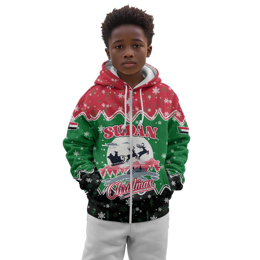 Sudan Christmas Kid Hoodie Red Green Black Xmas Santa Sleigh and Map - African Pride