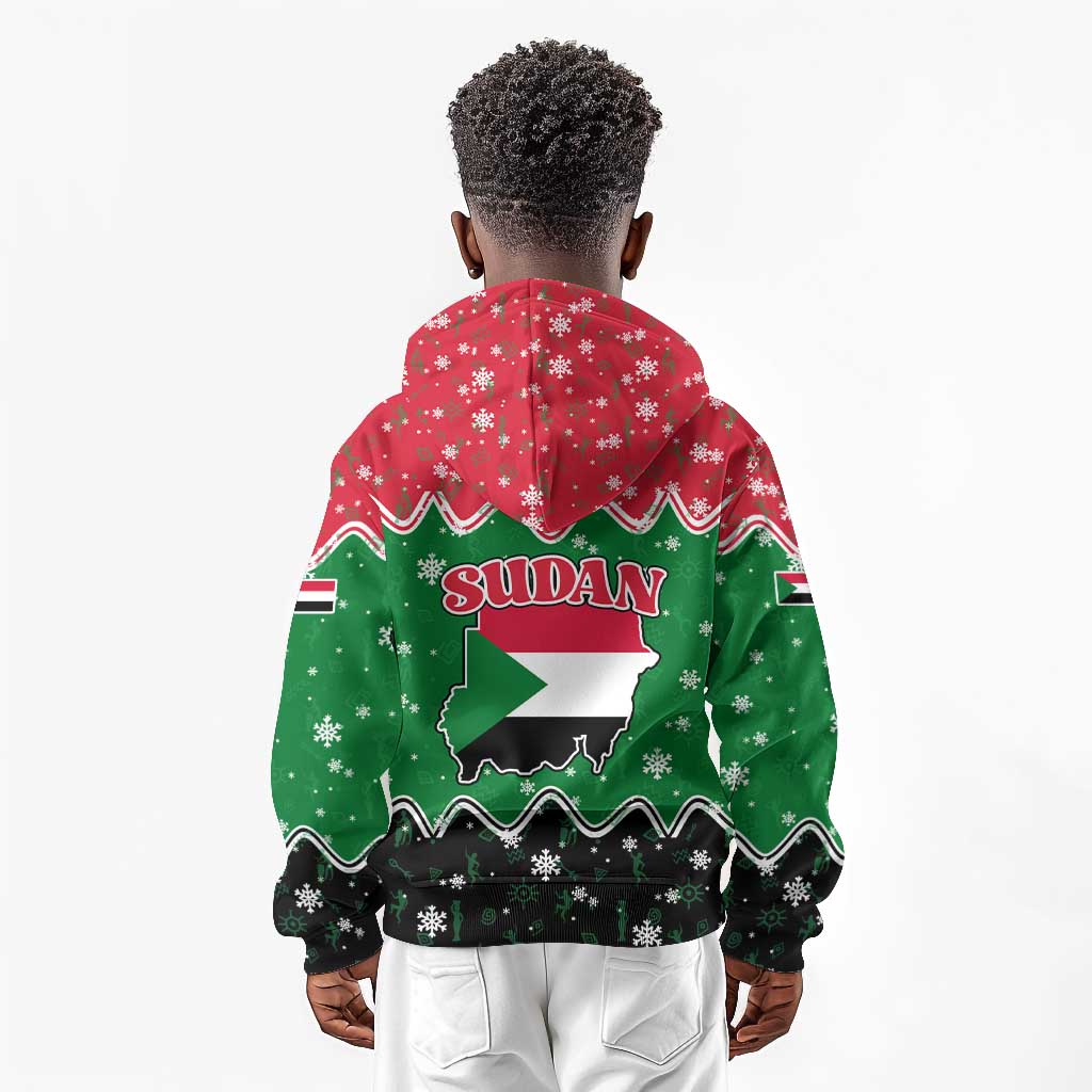 Sudan Christmas Kid Hoodie Red Green Black Xmas Santa Sleigh and Map - African Pride