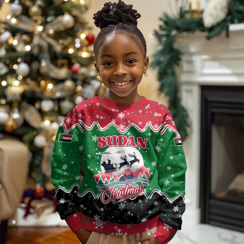 Sudan Christmas Kid Ugly Christmas Sweater Red Green Black Xmas Santa Sleigh and Map - African Pride