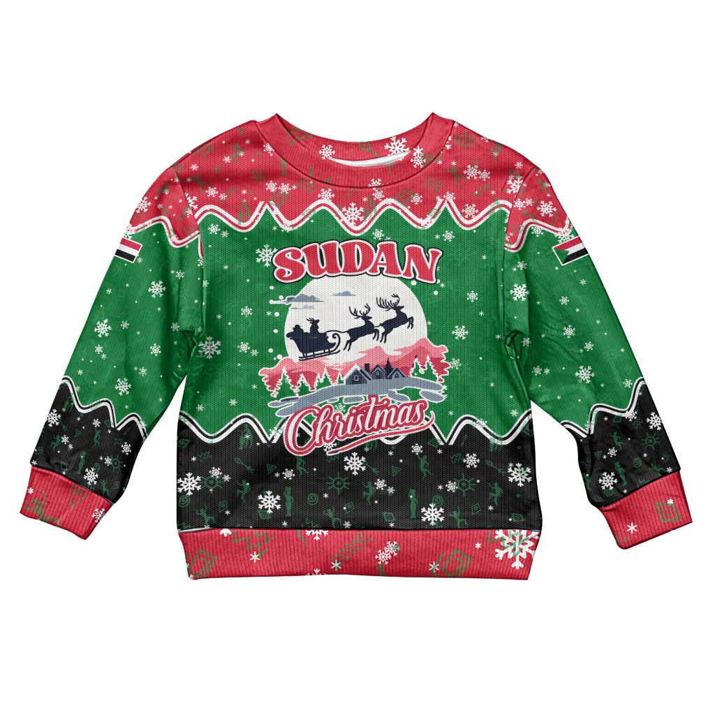 Sudan Christmas Kid Ugly Christmas Sweater Red Green Black Xmas Santa Sleigh and Map - African Pride