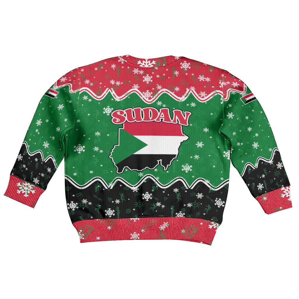 Sudan Christmas Kid Ugly Christmas Sweater Red Green Black Xmas Santa Sleigh and Map - African Pride