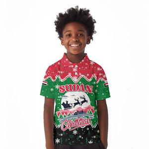 Sudan Christmas Kid Polo Shirt Red Green Black Xmas Santa Sleigh and Map - African Pride