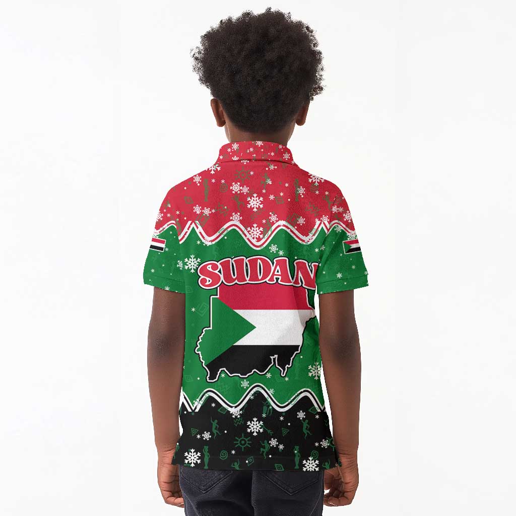 Sudan Christmas Kid Polo Shirt Red Green Black Xmas Santa Sleigh and Map - African Pride