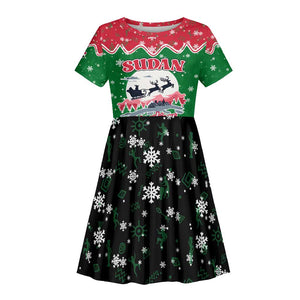 Sudan Christmas Kid Short Sleeve Dress Red Green Black Xmas Santa Sleigh and Map - African Pride