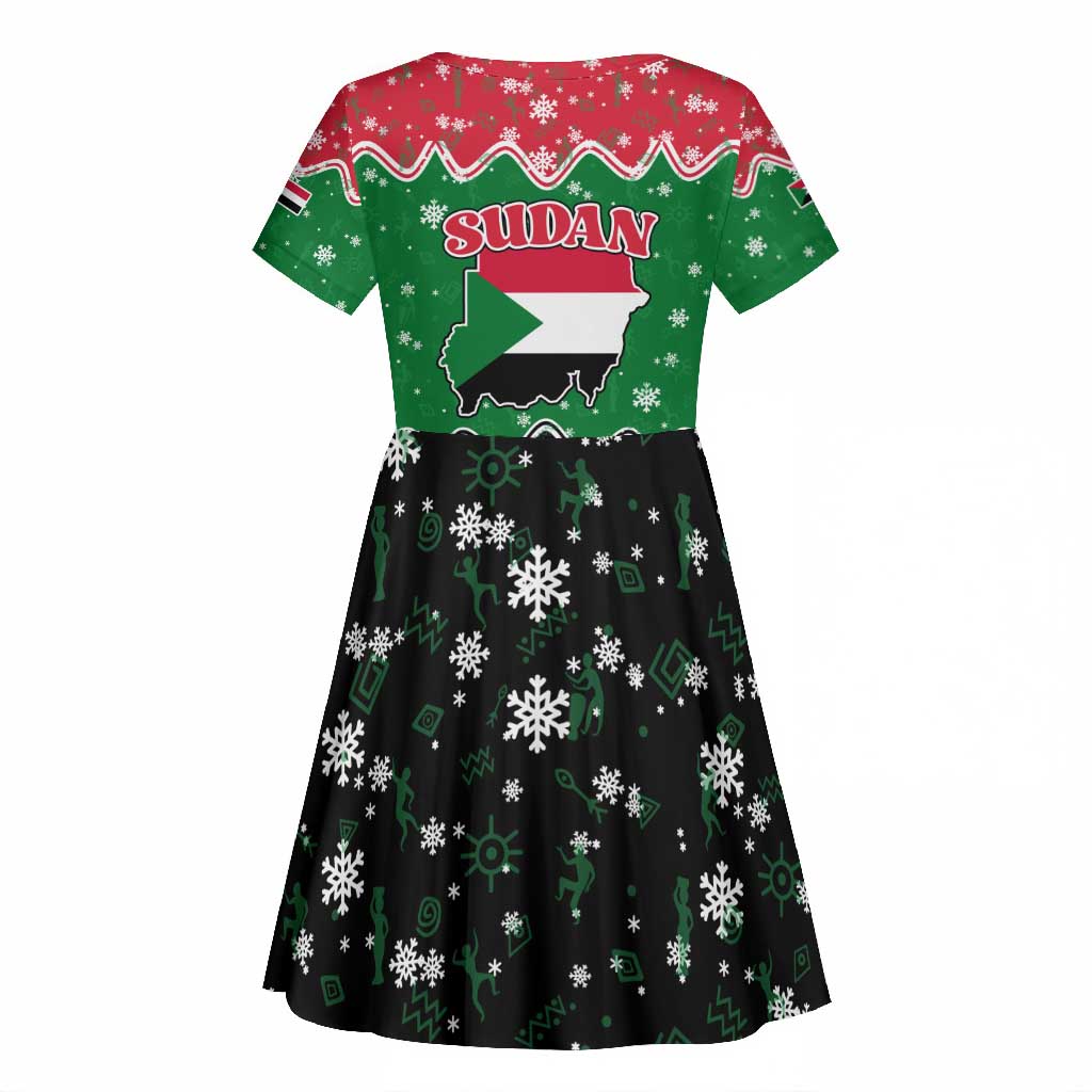 Sudan Christmas Kid Short Sleeve Dress Red Green Black Xmas Santa Sleigh and Map - African Pride
