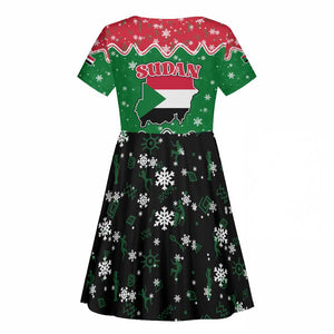 Sudan Christmas Kid Short Sleeve Dress Red Green Black Xmas Santa Sleigh and Map - African Pride