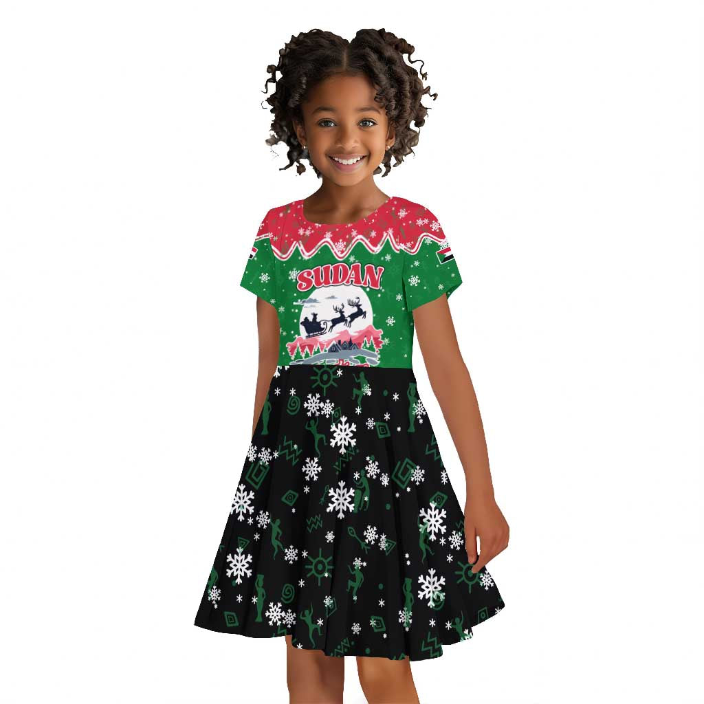 Sudan Christmas Kid Short Sleeve Dress Red Green Black Xmas Santa Sleigh and Map - African Pride