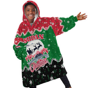Sudan Christmas Kid Wearable Blanket Hoodie Red Green Black Xmas Santa Sleigh and Map - African Pride