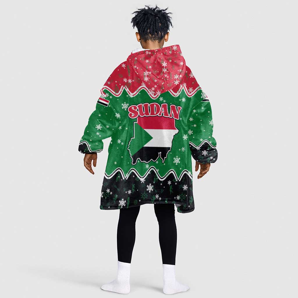 Sudan Christmas Kid Wearable Blanket Hoodie Red Green Black Xmas Santa Sleigh and Map - African Pride
