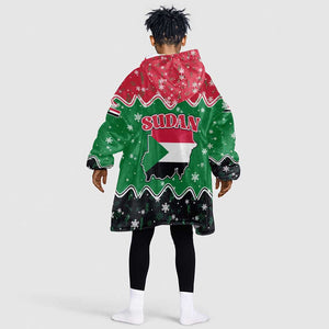 Sudan Christmas Kid Wearable Blanket Hoodie Red Green Black Xmas Santa Sleigh and Map - African Pride