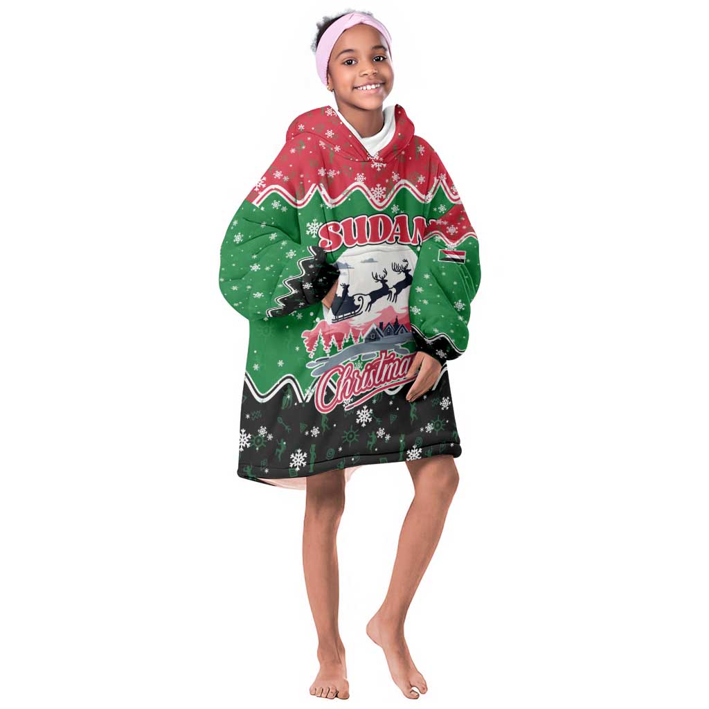 Sudan Christmas Kid Wearable Blanket Hoodie Red Green Black Xmas Santa Sleigh and Map - African Pride