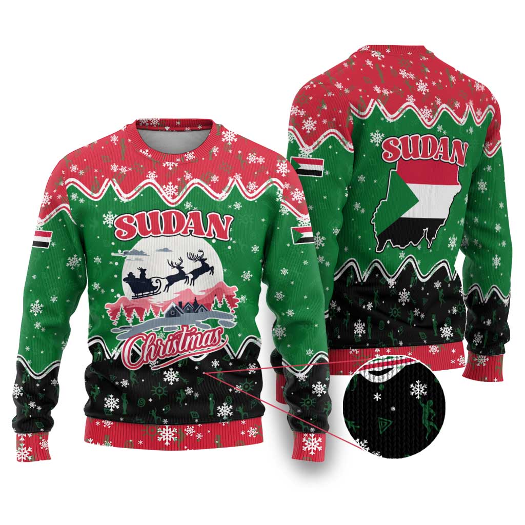 Sudan Christmas Ugly Christmas Sweater Red Green Black Xmas Santa Sleigh and Map - African Pride