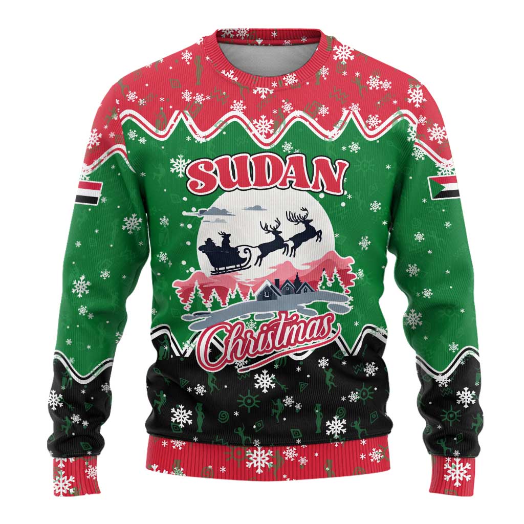 Sudan Christmas Ugly Christmas Sweater Red Green Black Xmas Santa Sleigh and Map - African Pride
