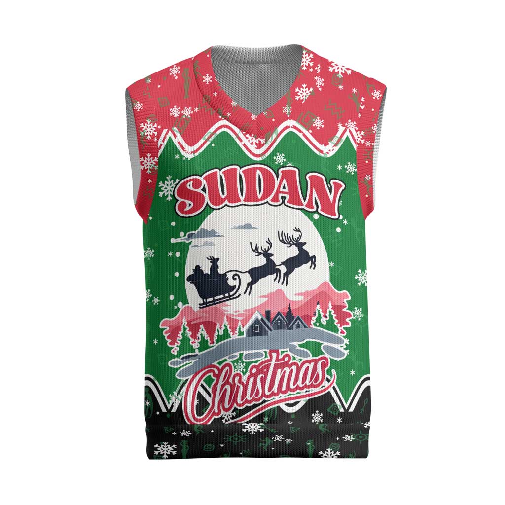 Sudan Christmas Knitted V-Neck Vest Red Green Black Xmas Santa Sleigh and Map - African Pride