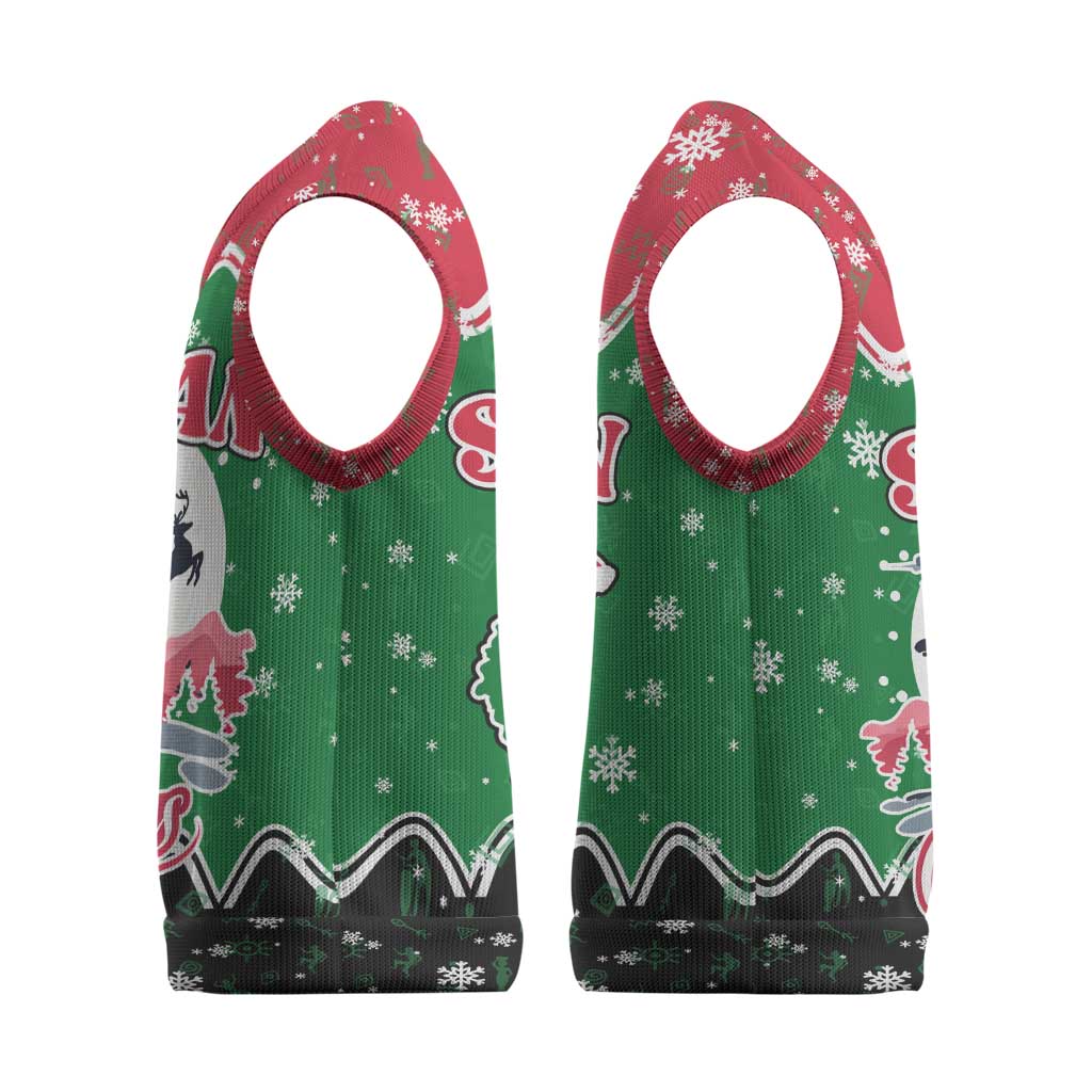 Sudan Christmas Knitted V-Neck Vest Red Green Black Xmas Santa Sleigh and Map - African Pride