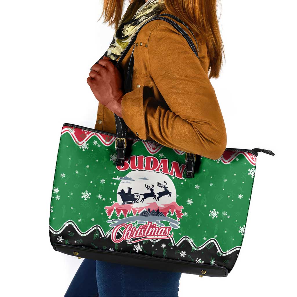 Sudan Christmas Leather Tote Bag Red Green Black Xmas Santa Sleigh and Map - African Pride