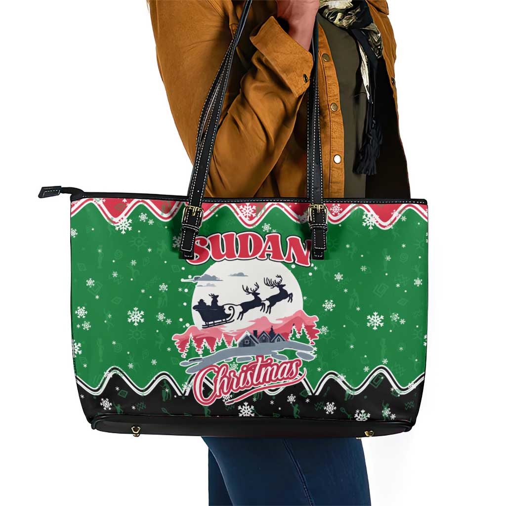Sudan Christmas Leather Tote Bag Red Green Black Xmas Santa Sleigh and Map - African Pride