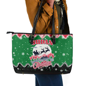 Sudan Christmas Leather Tote Bag Red Green Black Xmas Santa Sleigh and Map - African Pride