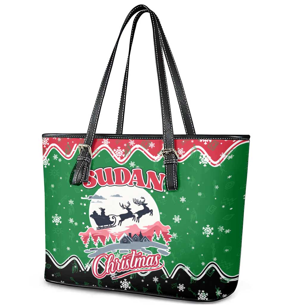 Sudan Christmas Leather Tote Bag Red Green Black Xmas Santa Sleigh and Map - African Pride