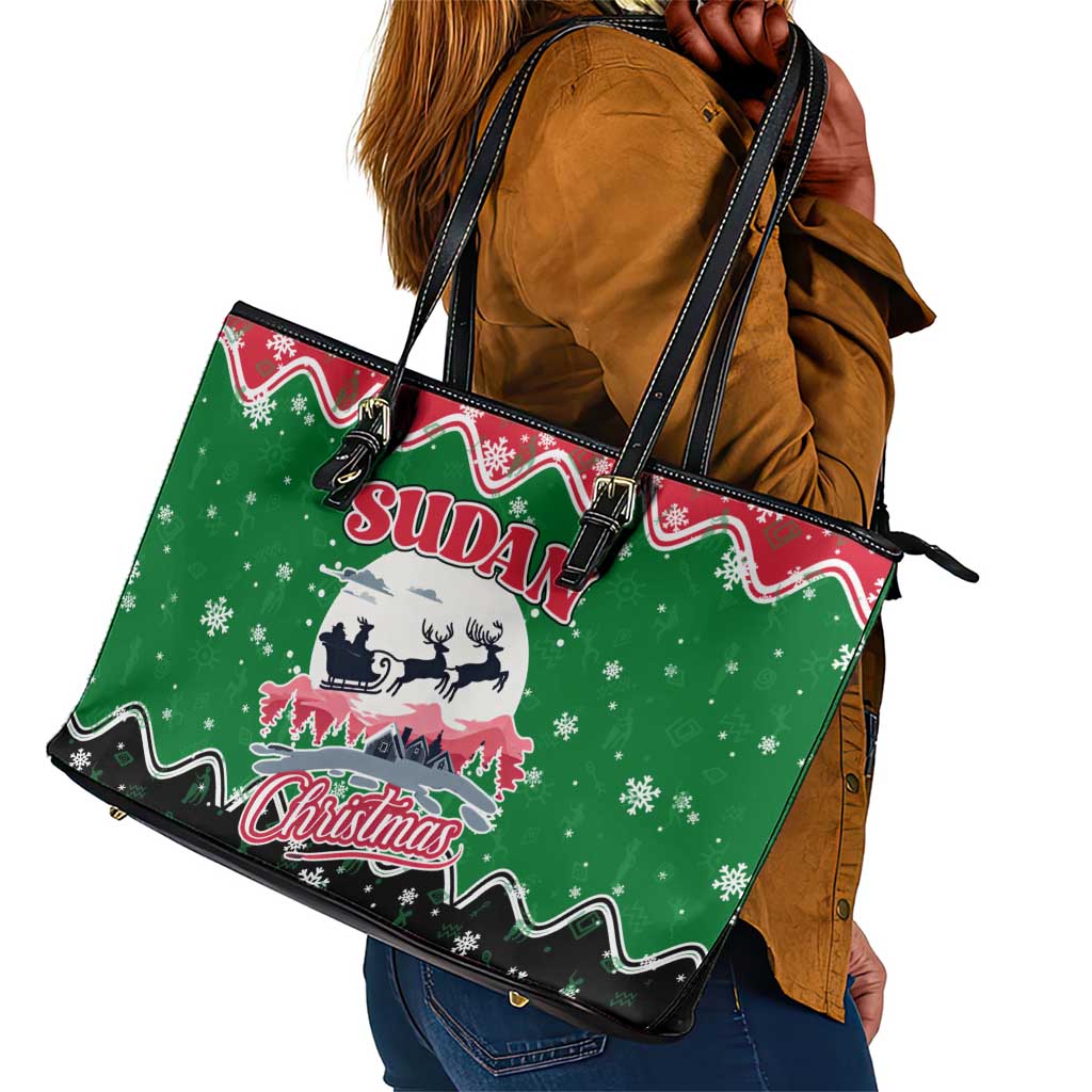 Sudan Christmas Leather Tote Bag Red Green Black Xmas Santa Sleigh and Map - African Pride