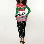 Sudan Christmas Long Sleeve Bodycon Dress Red Green Black Xmas Santa Sleigh and Map - African Pride