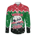 Sudan Christmas Long Sleeve Button Shirt Red Green Black Xmas Santa Sleigh and Map - African Pride