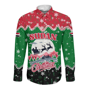 Sudan Christmas Long Sleeve Button Shirt Red Green Black Xmas Santa Sleigh and Map - African Pride