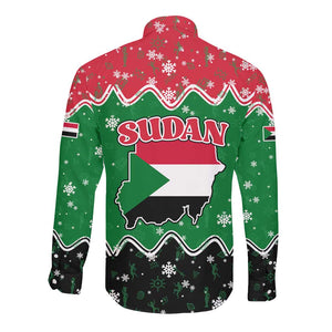Sudan Christmas Long Sleeve Button Shirt Red Green Black Xmas Santa Sleigh and Map - African Pride