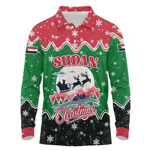 Sudan Christmas Long Sleeve Polo Shirt Red Green Black Xmas Santa Sleigh and Map - African Pride